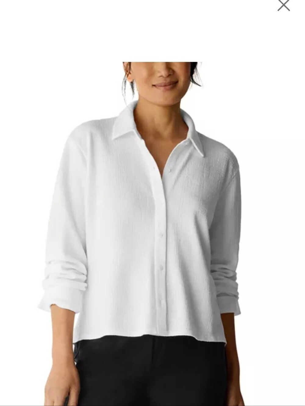 Eileen Fisher White Textured Button-Down Shirt